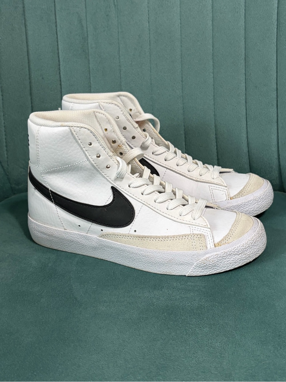 Nike Youth White High-Top Sneakers with Black Swoosh
